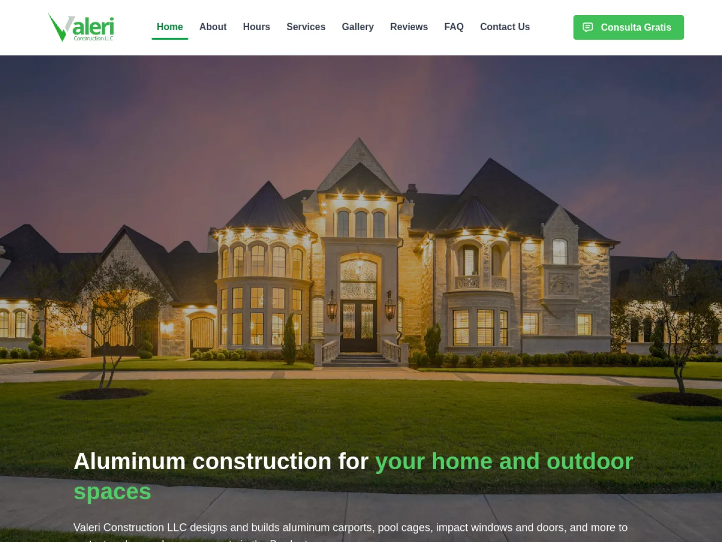 Valeri Construction LLC website preview
